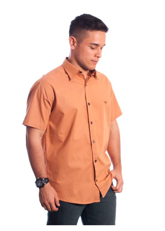 Camisa social ferrugem masculina manga curta detalhe de algodão