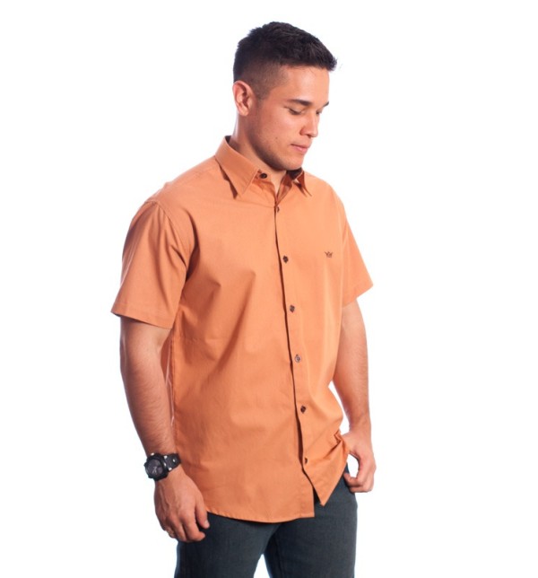 Camisa social ferrugem masculina manga curta detalhe de algodão