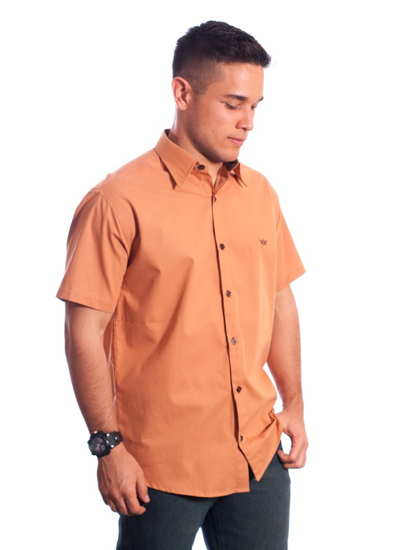 Camisa social ferrugem masculina manga curta detalhe de algodão Camisa social ferrugem masculina manga curta detalhe de algodão