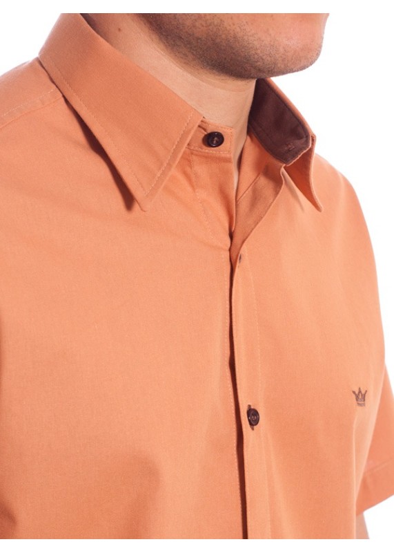 Camisa social ferrugem masculina manga curta detalhe de algodão