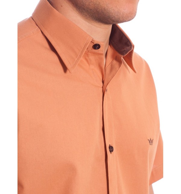 Camisa social ferrugem masculina manga curta detalhe de algodão