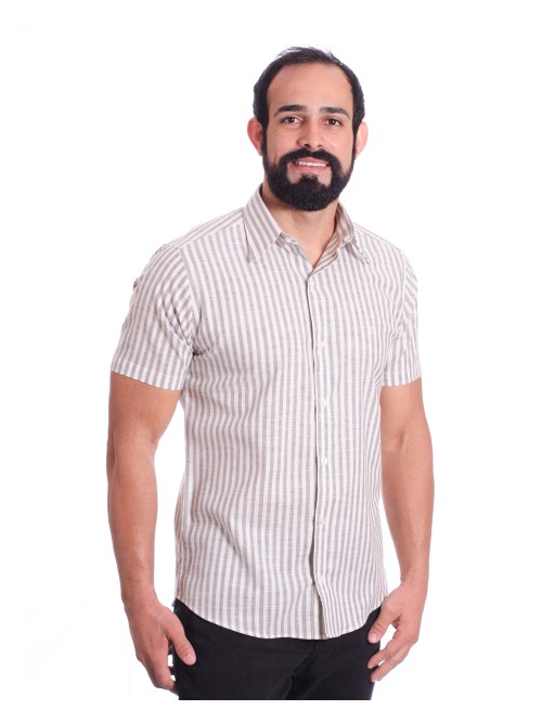 Camisa masculina algodão manga curta cinza