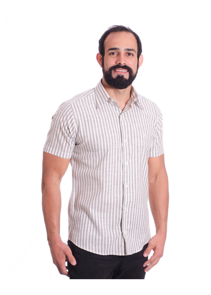 Camisa masculina algodão manga curta cinza