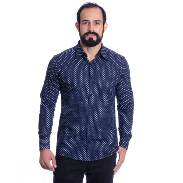 Camisa Masculina Azul Estampada