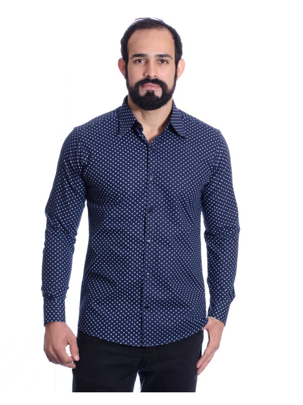 Camisa Masculina Azul Estampada