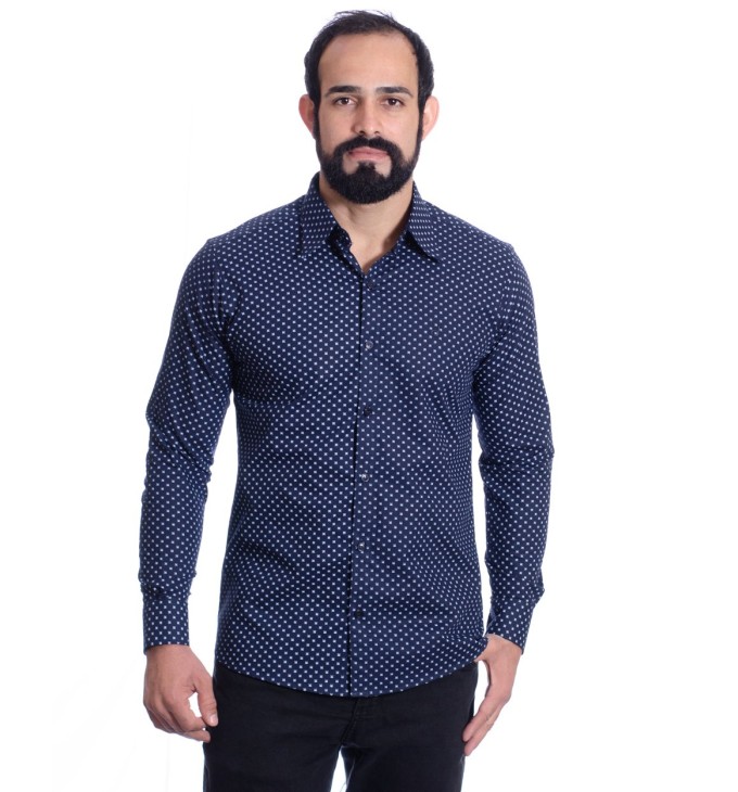 Camisa Masculina Azul Estampada