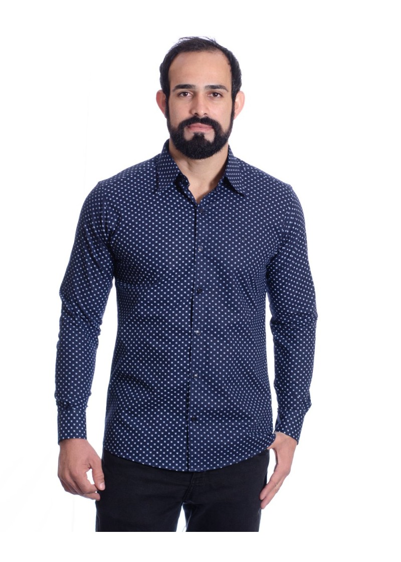 Camisa Masculina Azul Estampada