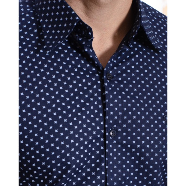Camisa Masculina Azul Estampada
