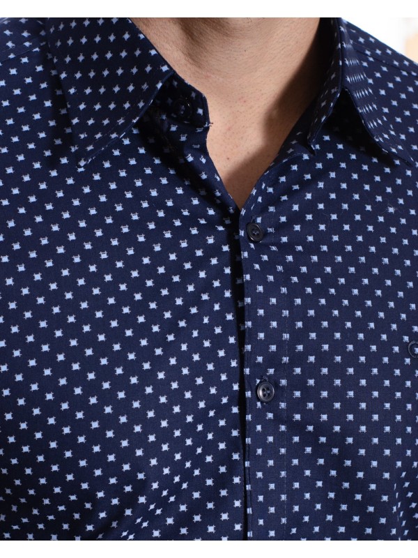 Camisa Masculina Azul Estampada
