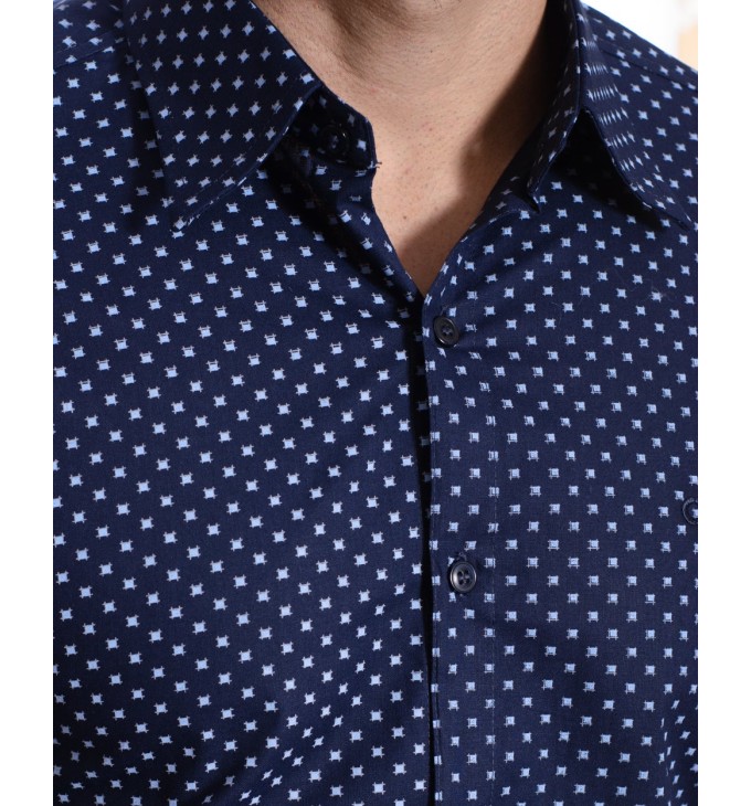 Camisa Masculina Azul Estampada