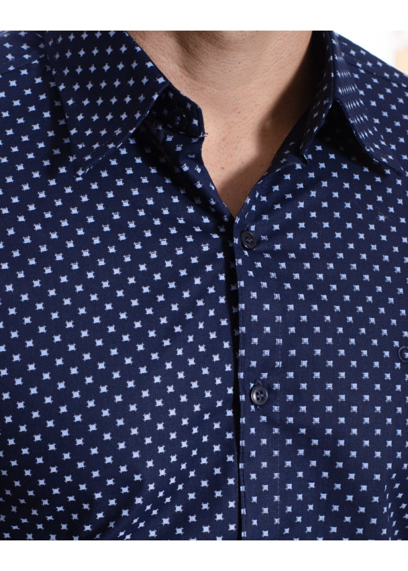 Camisa Masculina Azul Estampada