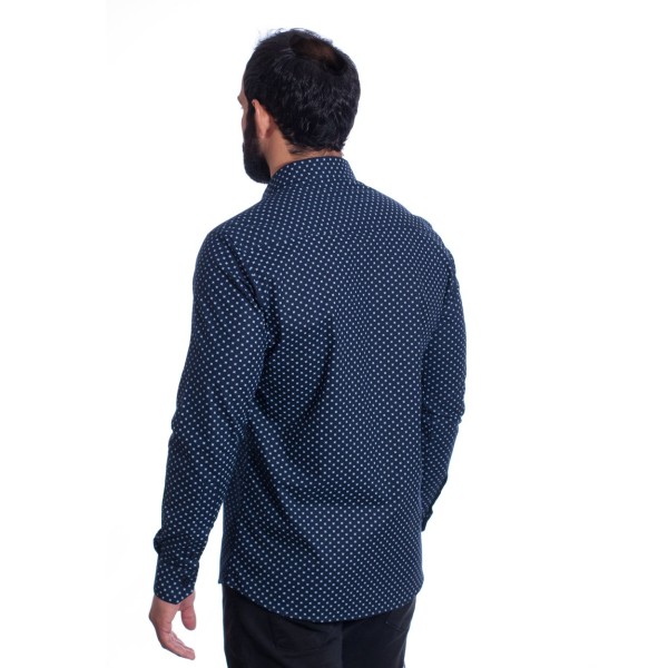 Camisa Masculina Azul Estampada