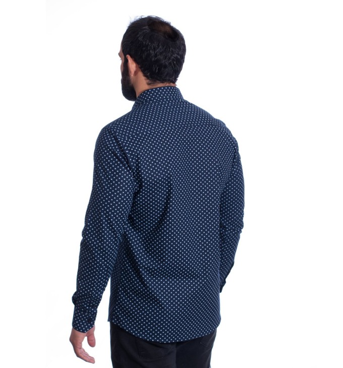 Camisa Masculina Azul Estampada