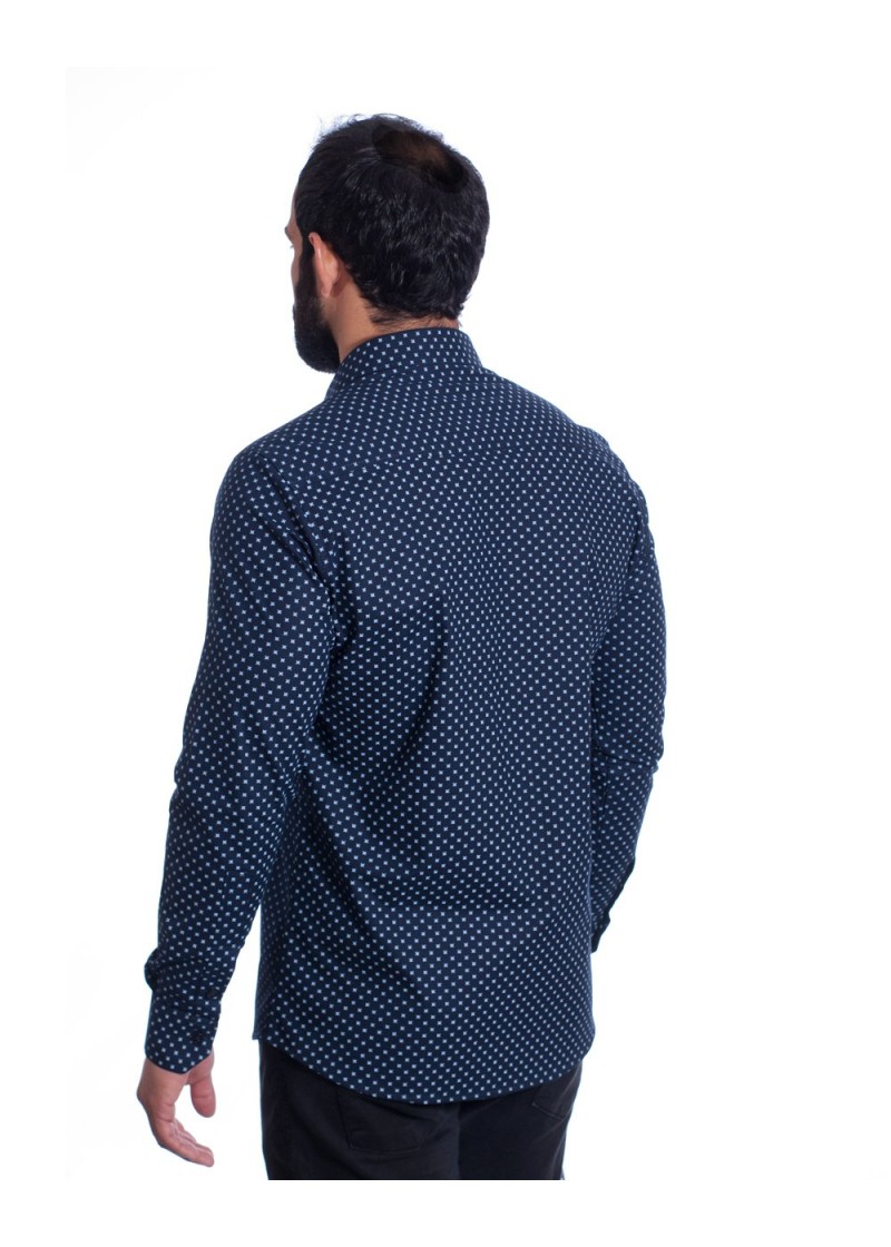 Camisa Masculina Azul Estampada