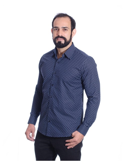 Camisa Masculina Azul Estampada Camisa Masculina Azul Estampada
