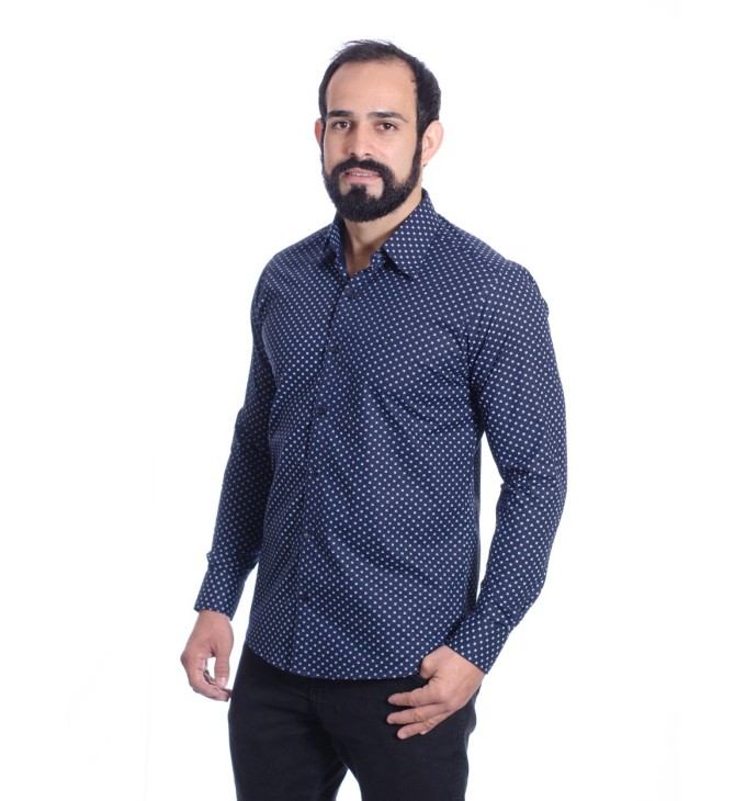 Camisa Masculina Azul Estampada