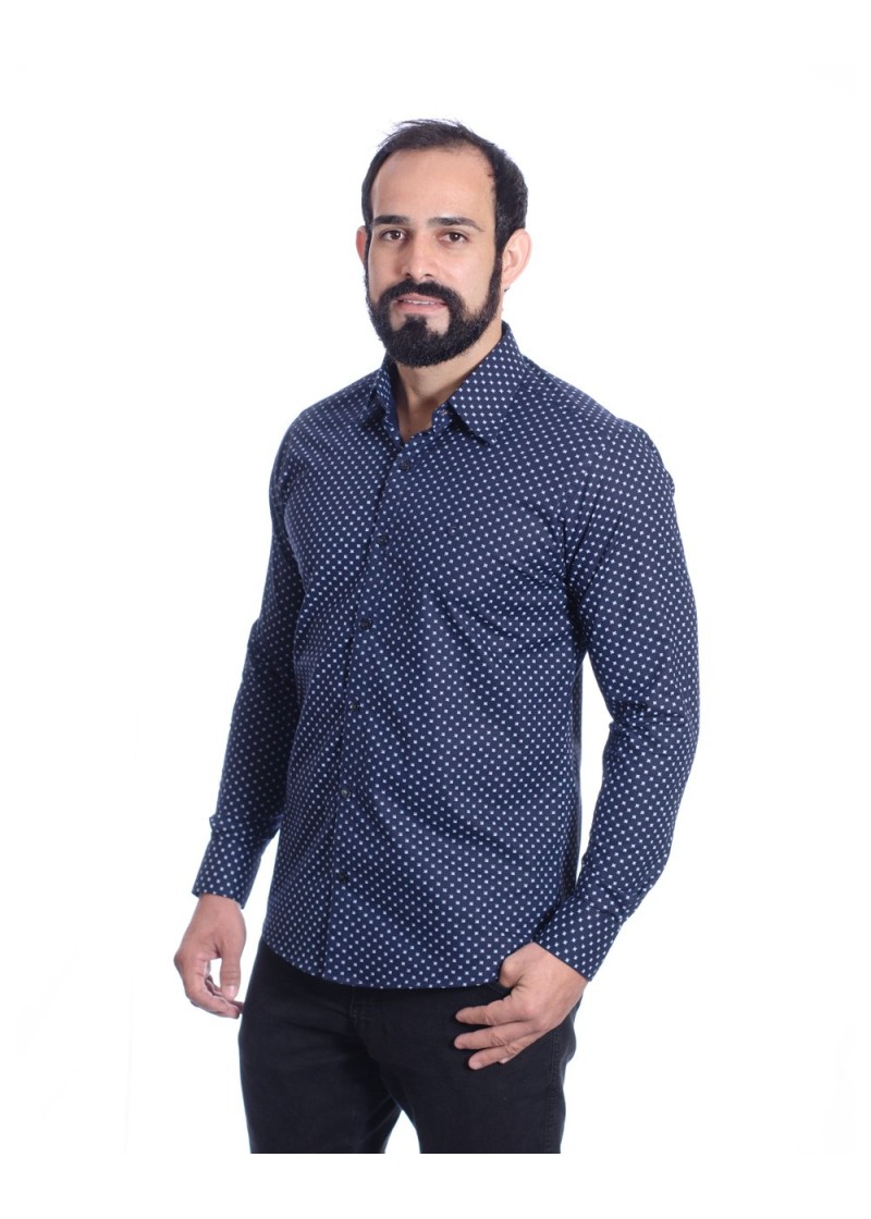 Camisa Masculina Azul Estampada