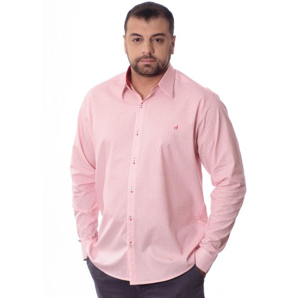 Camisa Micro Xadrez Manga Longa Vermelha