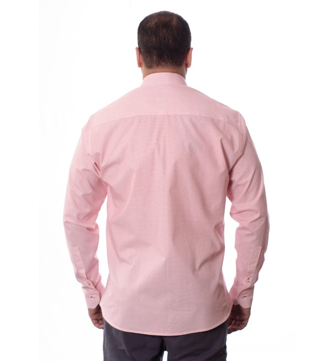 Camisa Micro Xadrez Manga Longa Vermelha