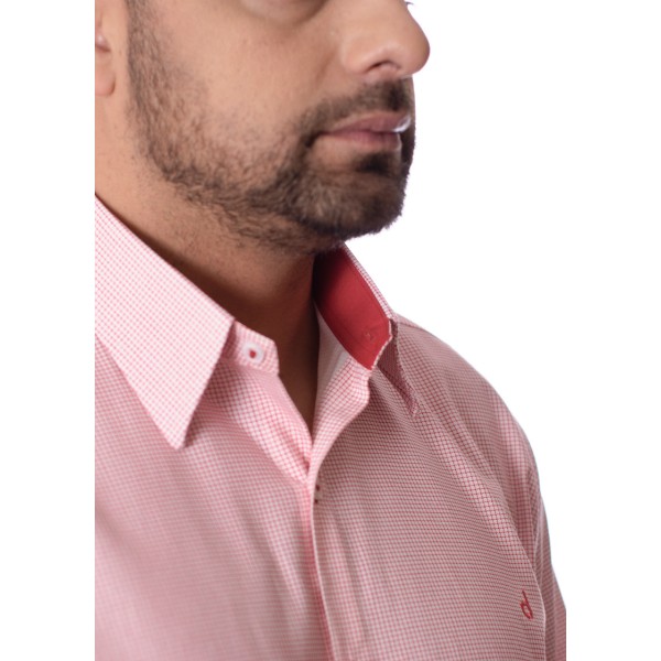 Camisa Micro Xadrez Manga Longa Vermelha