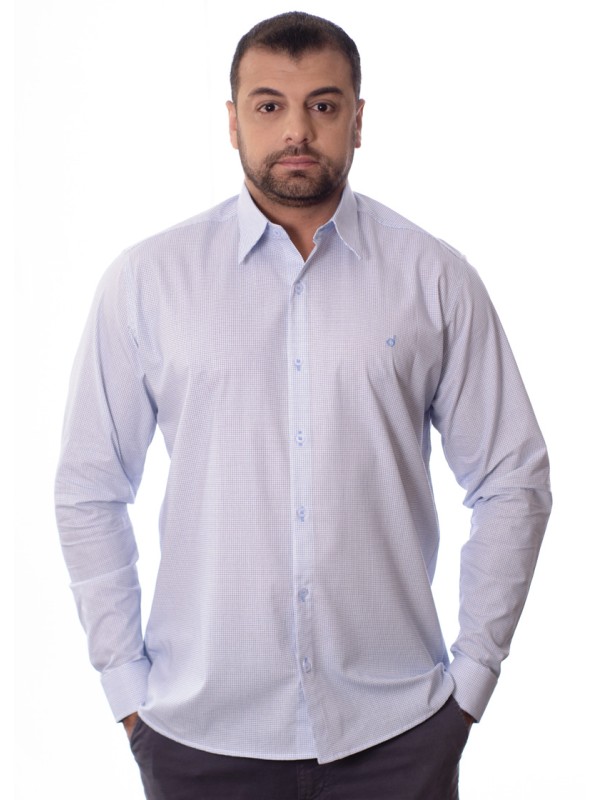 Camisa Xadrez Azul Manga Longa Algodão Camisa Xadrez Azul Manga Longa Algodão