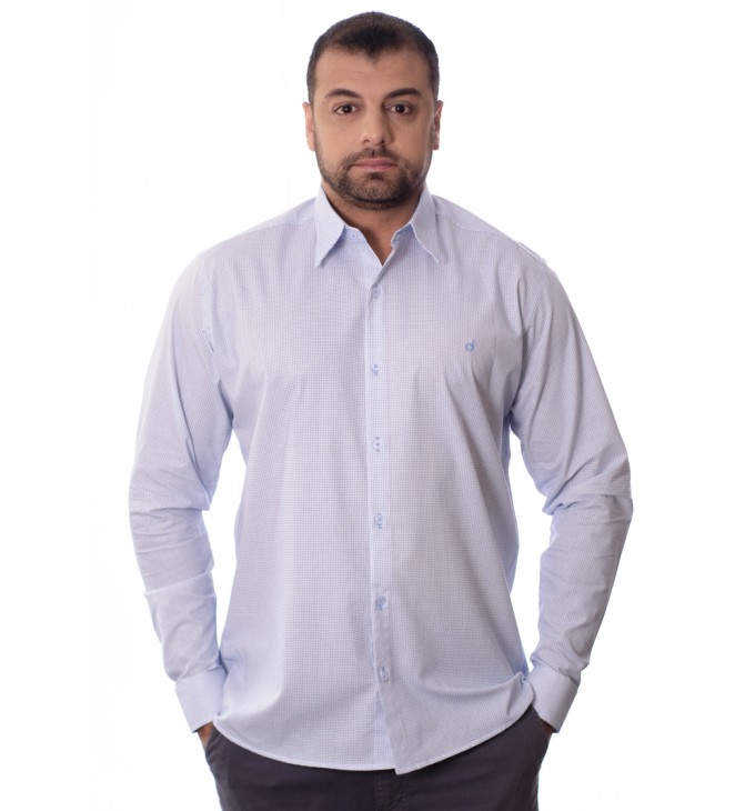 Camisa Xadrez Azul Manga Longa Algodão Camisa Xadrez Azul Manga Longa Algodão