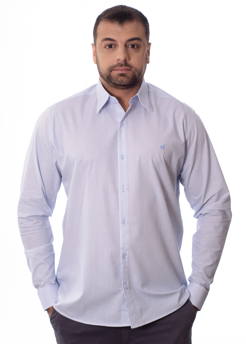 Camisa Xadrez Azul Manga Longa Algodão