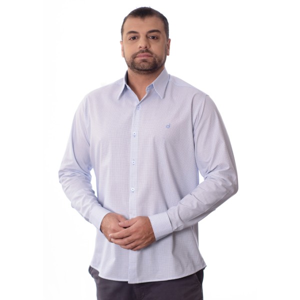 Camisa Xadrez Azul Manga Longa Algodão
