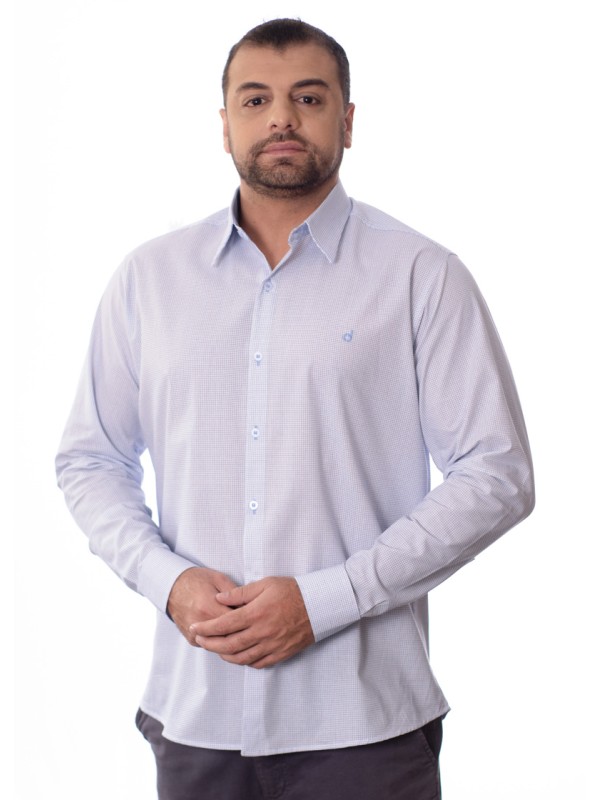 Camisa Xadrez Azul Manga Longa Algodão Camisa Xadrez Azul Manga Longa Algodão