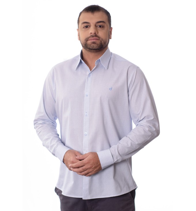 Camisa Xadrez Azul Manga Longa Algodão Camisa Xadrez Azul Manga Longa Algodão