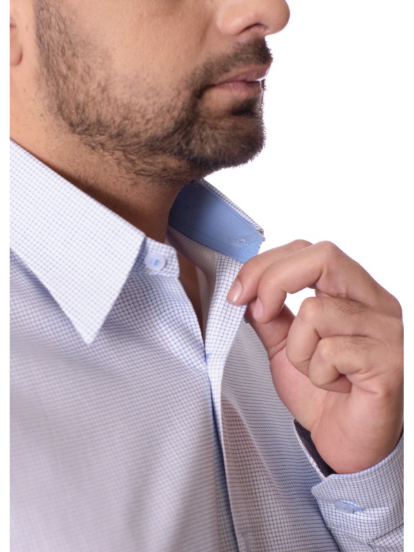 Camisa Xadrez Azul Manga Longa Algodão Camisa Xadrez Azul Manga Longa Algodão