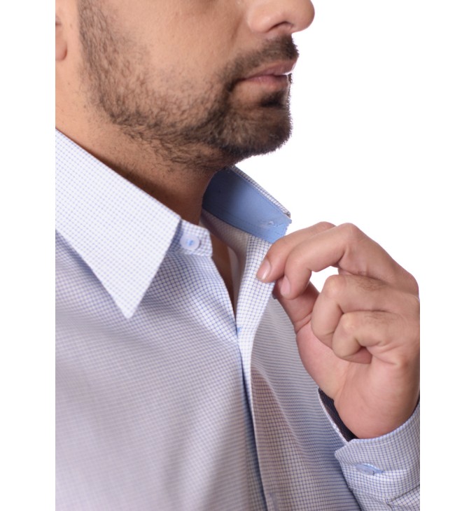 Camisa Xadrez Azul Manga Longa Algodão Camisa Xadrez Azul Manga Longa Algodão