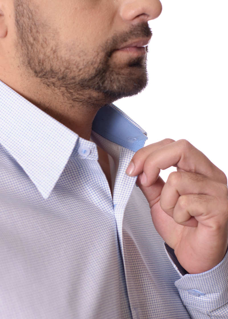 Camisa Xadrez Azul Manga Longa Algodão