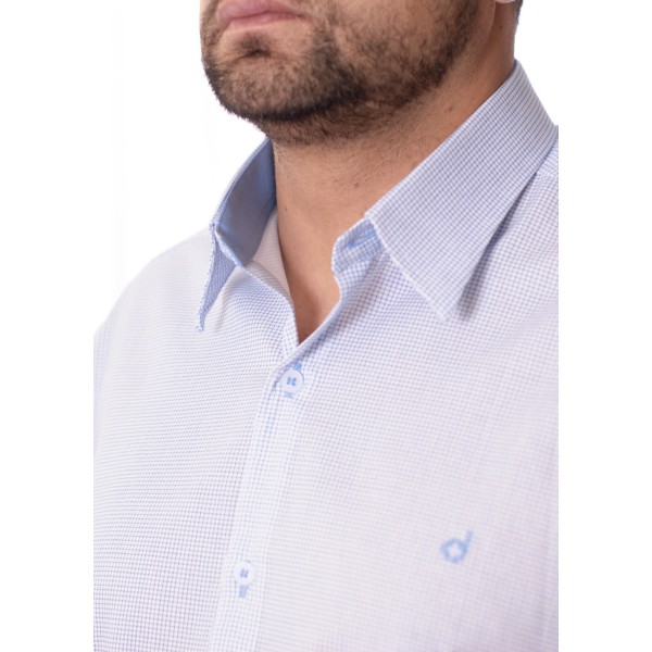 Camisa Xadrez Azul Manga Longa Algodão