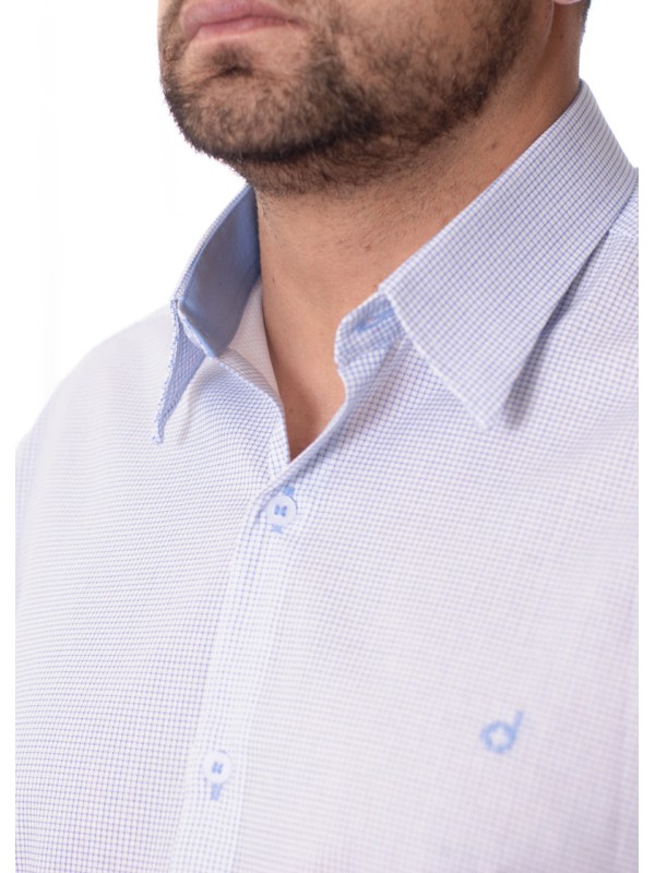 Camisa Xadrez Azul Manga Longa Algodão Camisa Xadrez Azul Manga Longa Algodão