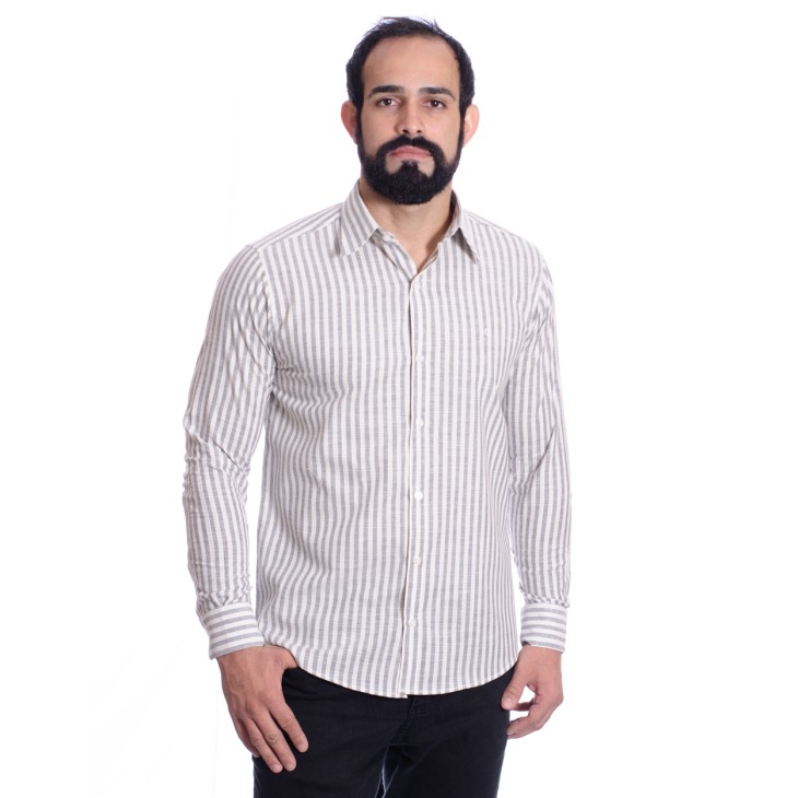 Camisa masculina algodão manga longa cinza
