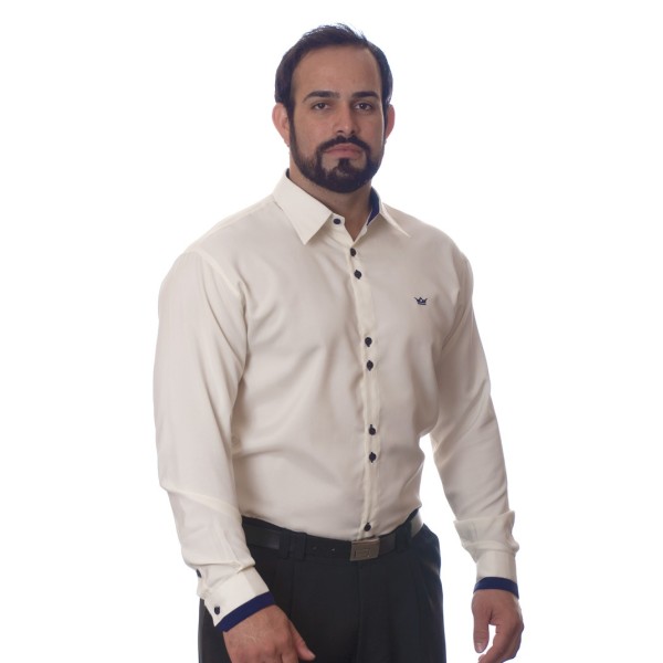 Camisa social masculina pérola de microfibra manga longa