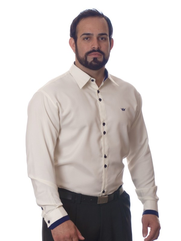 Camisa social masculina pérola de microfibra manga longa