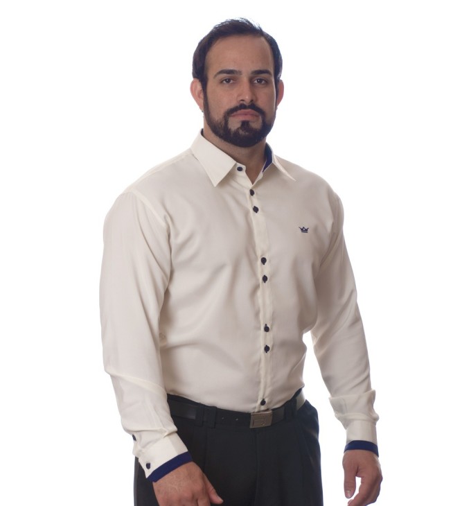 Camisa social masculina pérola de microfibra manga longa Camisa social masculina pérola de microfibra manga longa