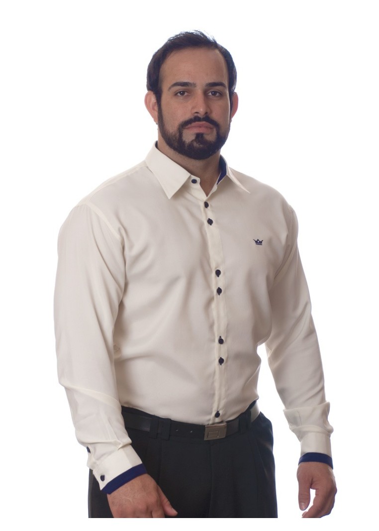 Camisa social masculina pérola de microfibra manga longa