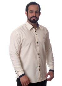Camisa social masculina pérola de microfibra manga longa