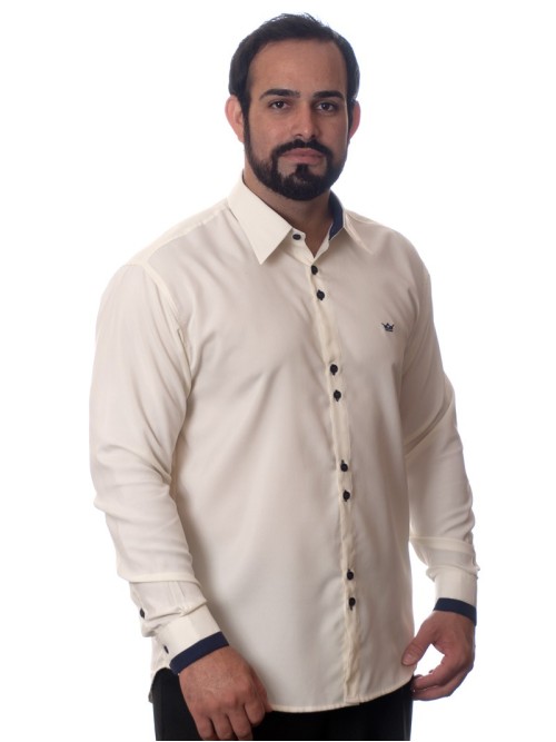 Camisa social masculina pérola de microfibra manga longa