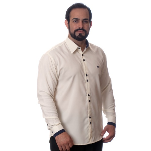 Camisa social masculina pérola de microfibra manga longa