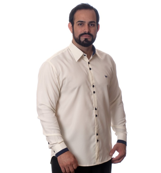 Camisa social masculina pérola de microfibra manga longa Camisa social masculina pérola de microfibra manga longa