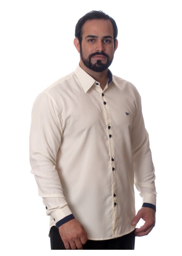 Camisa social masculina pérola de microfibra manga longa