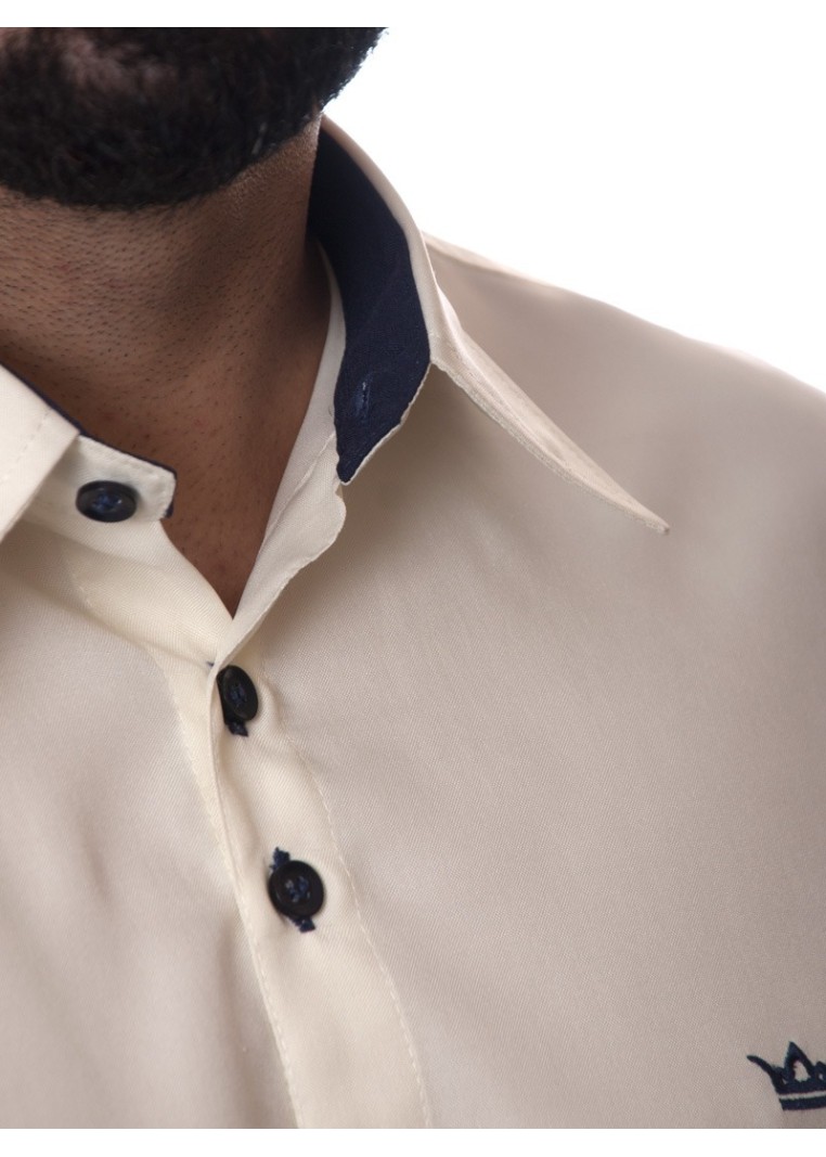 Camisa social masculina pérola de microfibra manga longa