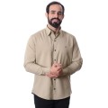 Camisa social masculina caqui com detalhes de microfibra manga longa