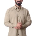 Camisa social masculina caqui com detalhes de microfibra manga longa