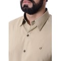 Camisa social masculina caqui com detalhes de microfibra manga longa