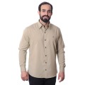 Camisa social masculina caqui com detalhes de microfibra manga longa